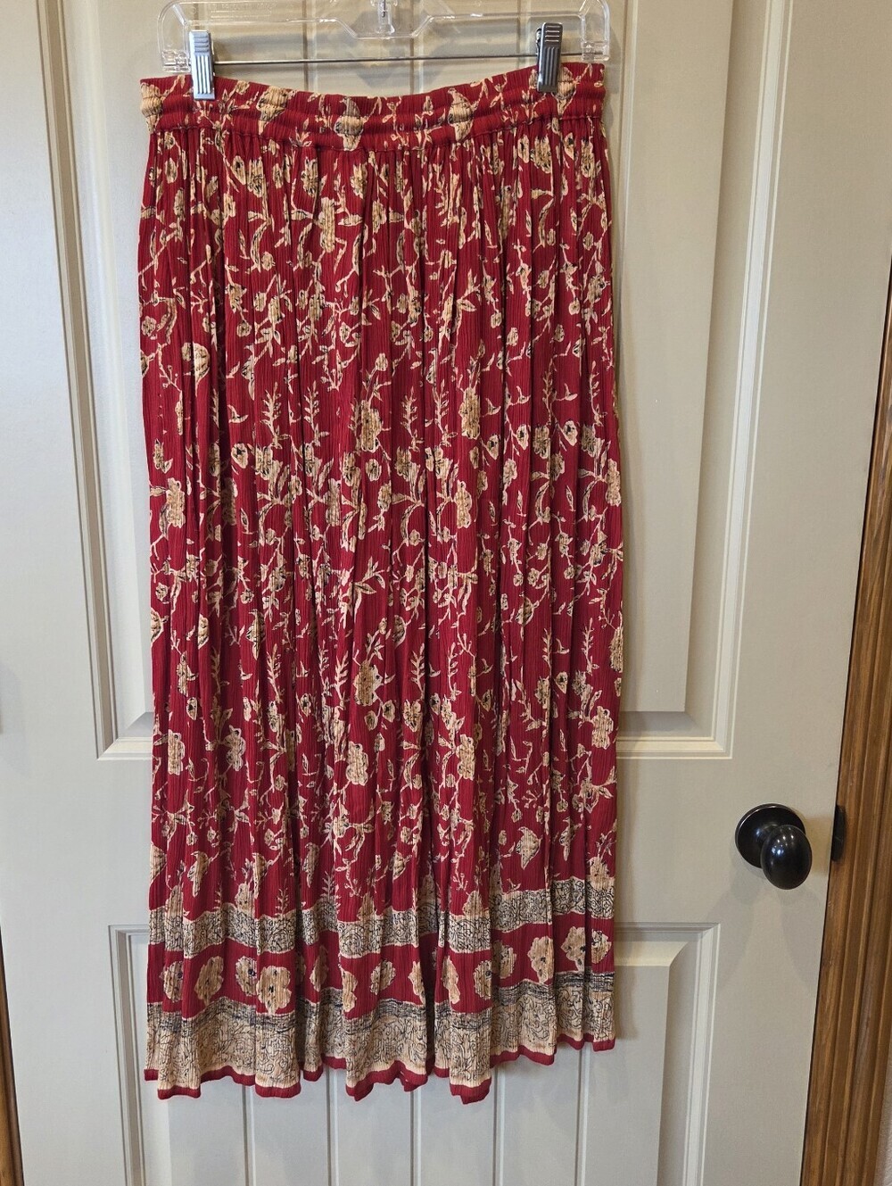 Vintage Liz Baker Red Floral Crinkle Broomstick Skirt 1X Plus Size Cottagecore - Picture 6 of 11